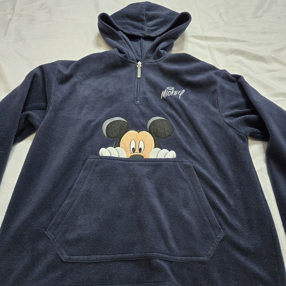 Mickey Mouse Disney Store Hoodie Adult Small Navy Blue 1/4 Zip Fleece Sweatshirt